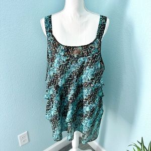 Lane Bryant Tiered Sleeveless Blouse Beaded Sequin Neckline Plus Size 24 NWOT